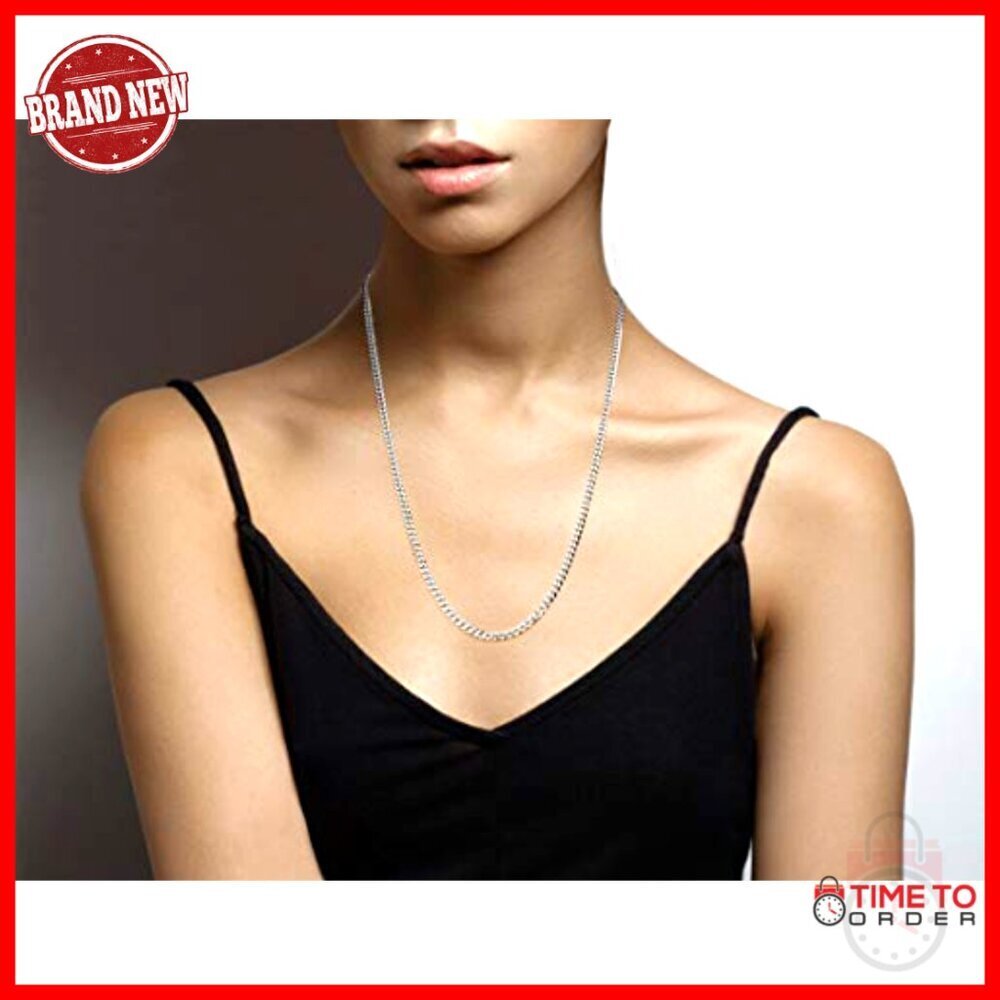 3.5mm Diamond Cut Cuban Link Chain Necklace 24 Inch Sterling Silver - Picture 3 of 7